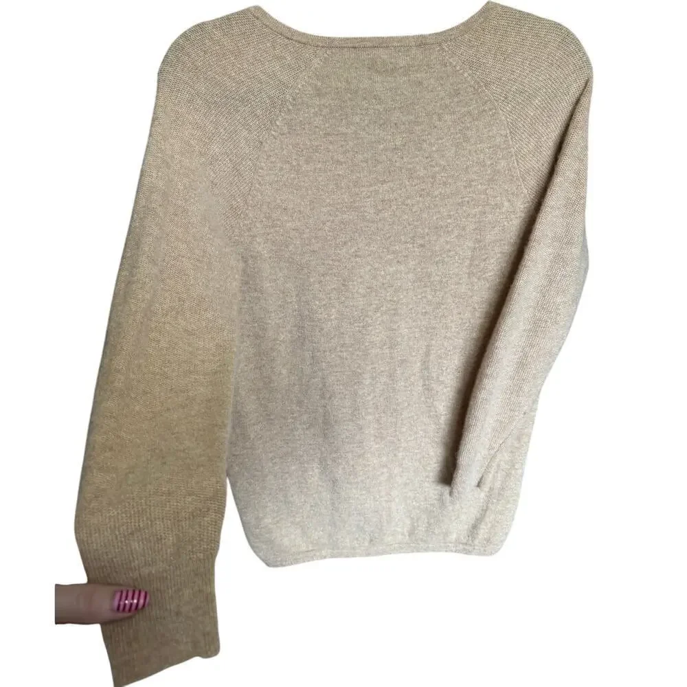 J McLaughlin Lochlann Cashmere Sweater V Neck Pullover Relaxed Fit Tan Size XS